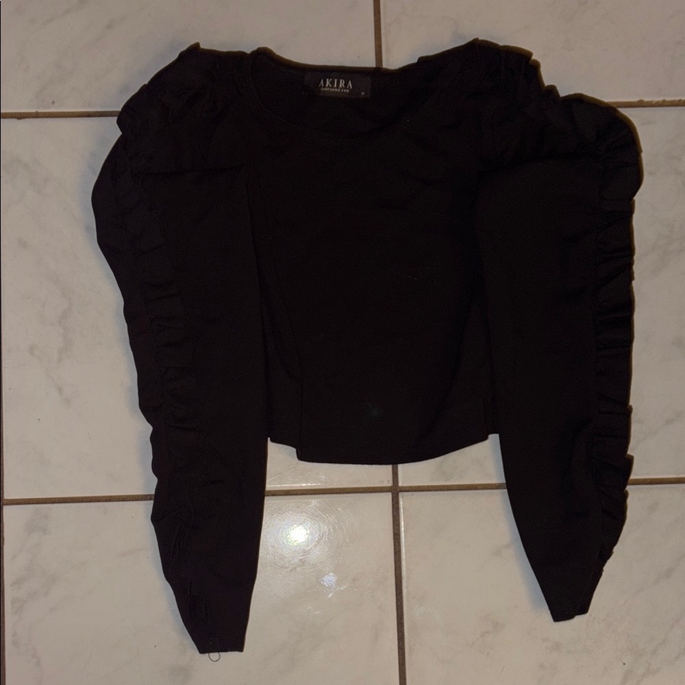 AKIRA Black Ruched Crop Blouse